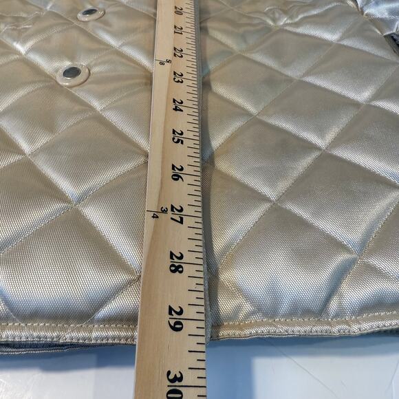 Regent Park Quilted Satin Jacket Women M Gold Beige Faux Fur Collar Winter Coat - Picture 9 of 10